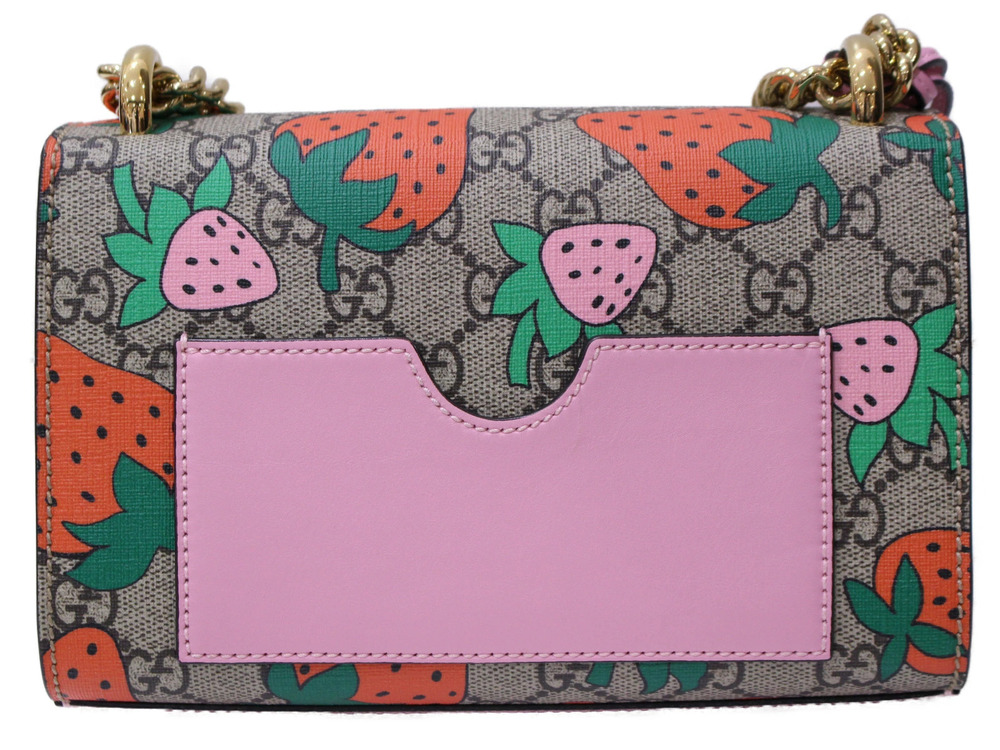 Gucci Padlock Shoulder Tanberry Bag Pink Chain GG Beige Straw Leather Supreme